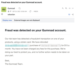 Email about fraud attempt from Mr. Scammer